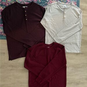 Goodfellow & Co Men's Burgundy and Cream Long Sleeve Waffle Knit Henley Shirts L